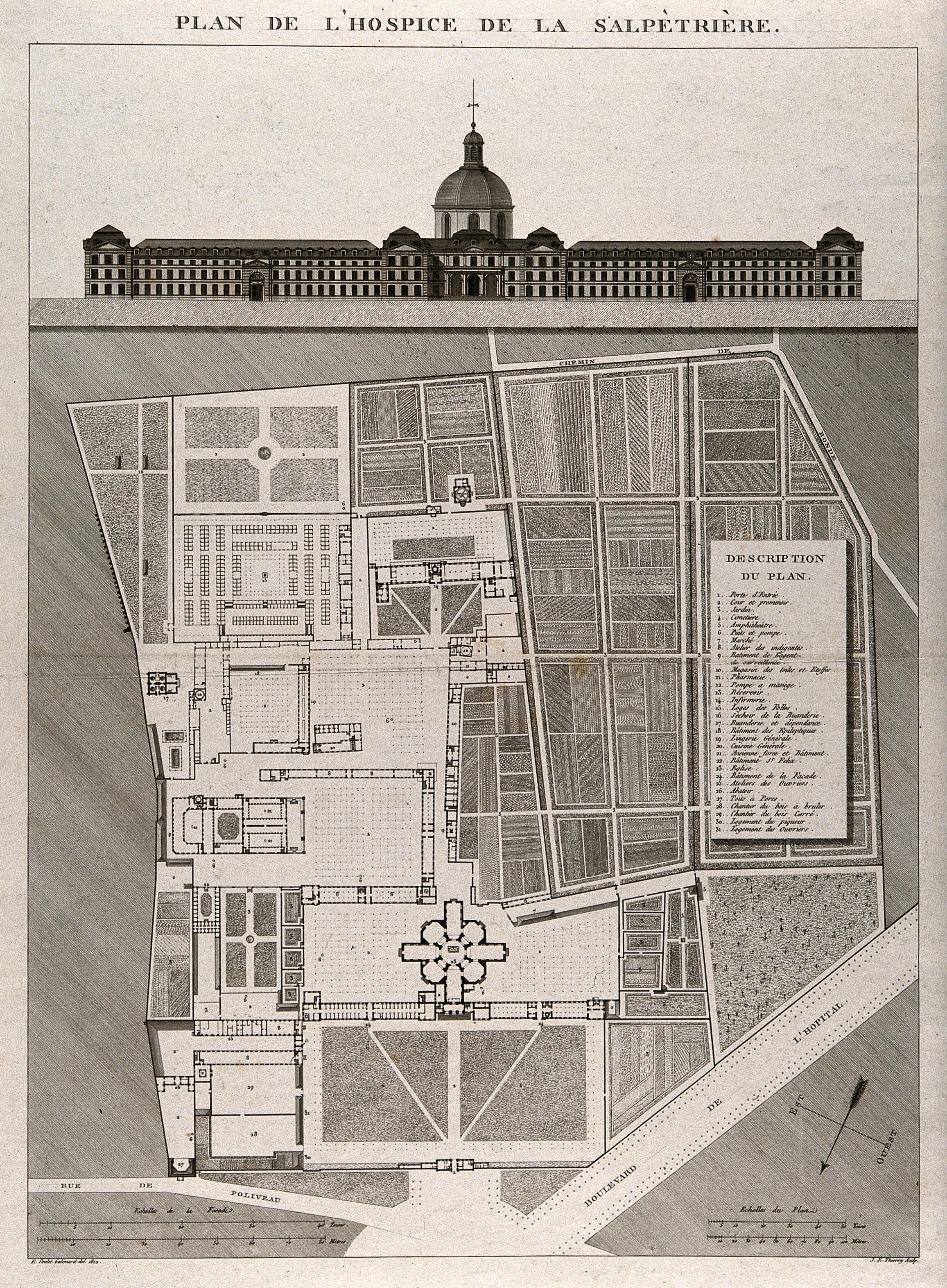 Plan de l’hôpital de la Salpêtrière, fondé en 1656
